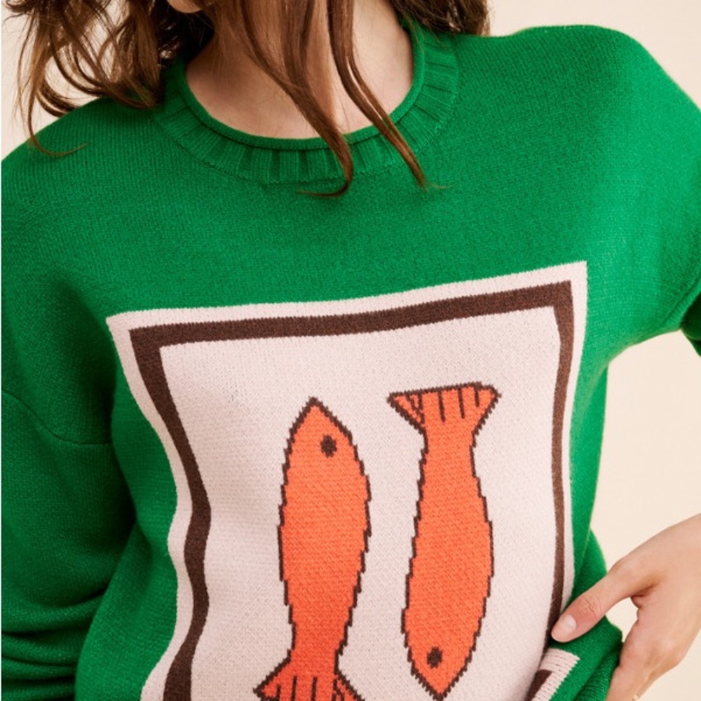 Green Fish Pattern Sweater